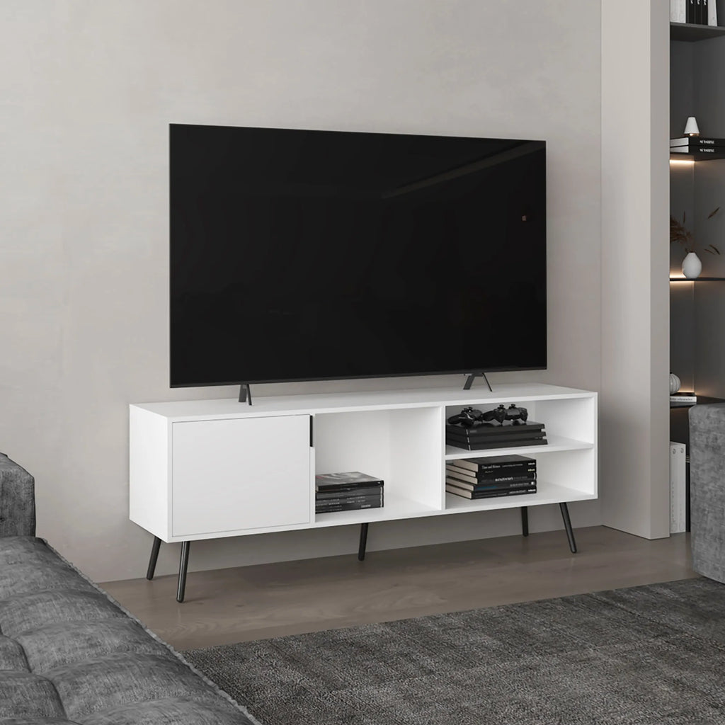 Vulcan 63″ Wide Tv Stand with One Cabinet, Three Open Shelves