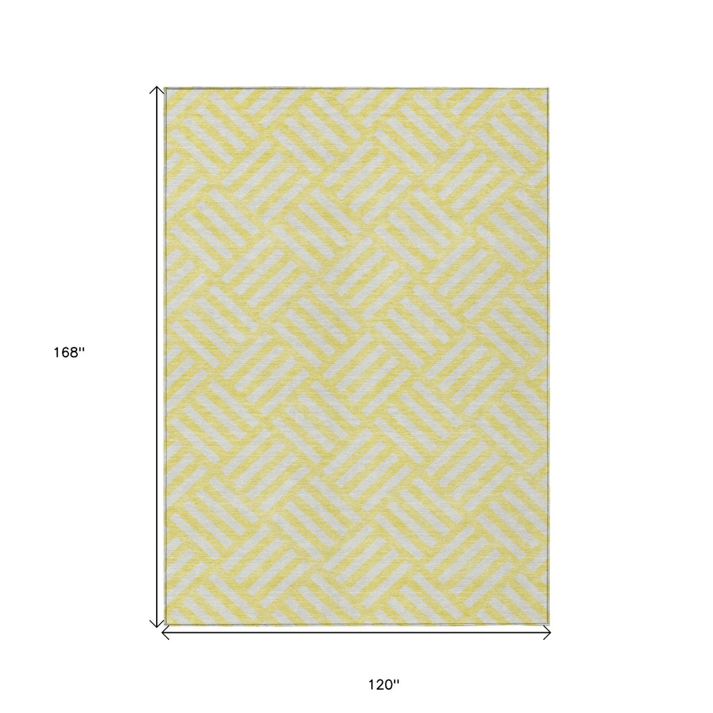 10′ X 14′ Yellow And Ivory Geometric Washable Indoor Outdoor Area Rug — view 3