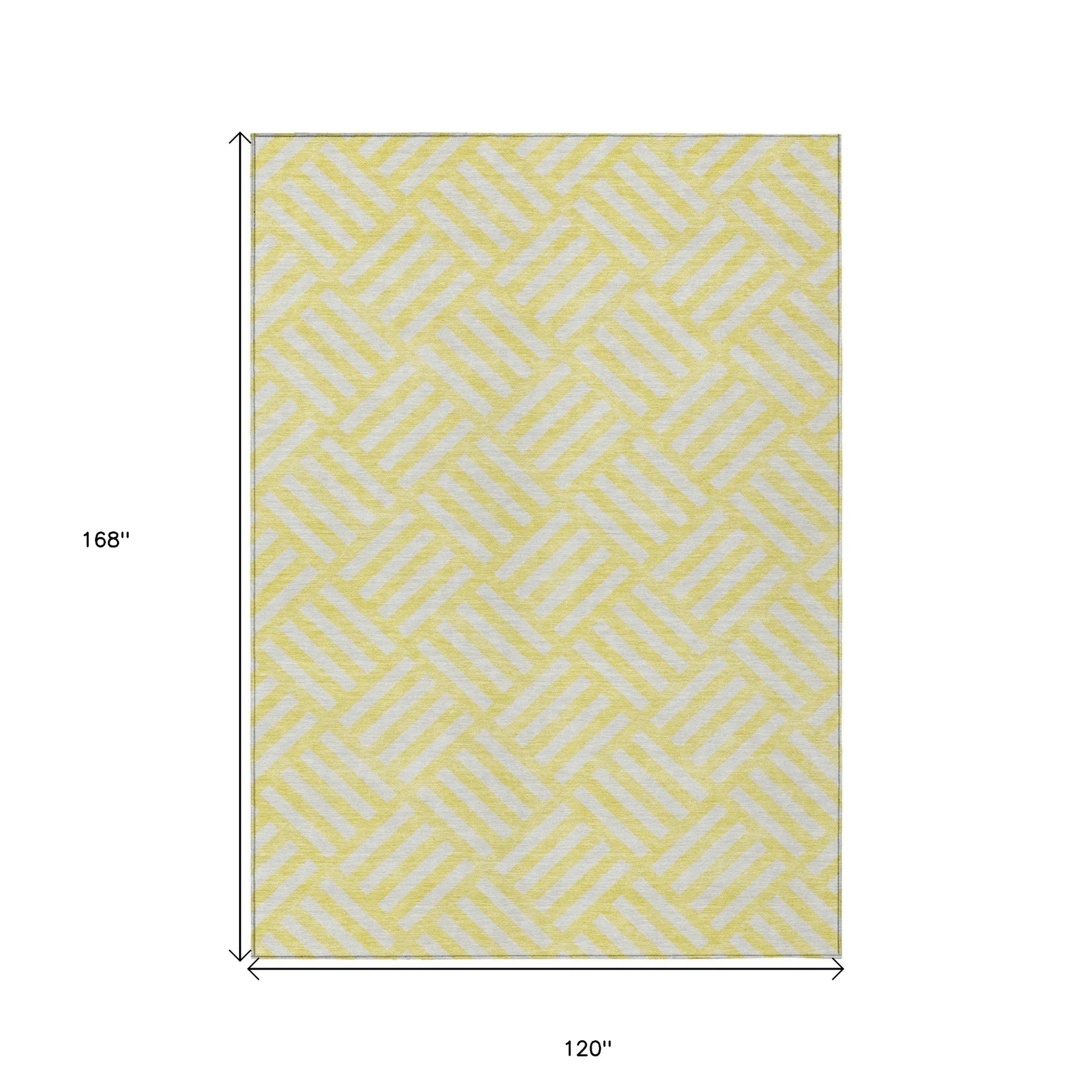 10′ X 14′ Yellow And Ivory Geometric Washable Indoor Outdoor Area Rug — view 3