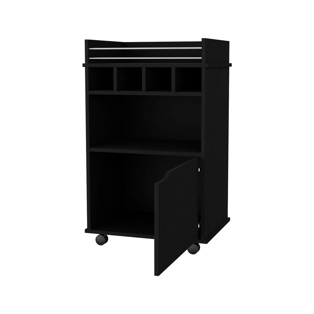 22″ Black Wood Rolling Bar Cart With Wine Storage — view 3
