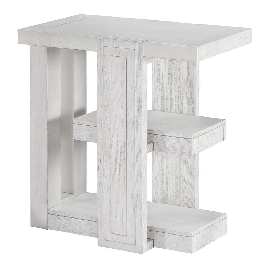 Sunset Trading Dover Chairside 14″ Slim Rectangular Side End Table with Storage Shelves | Cerused White Oak Wood