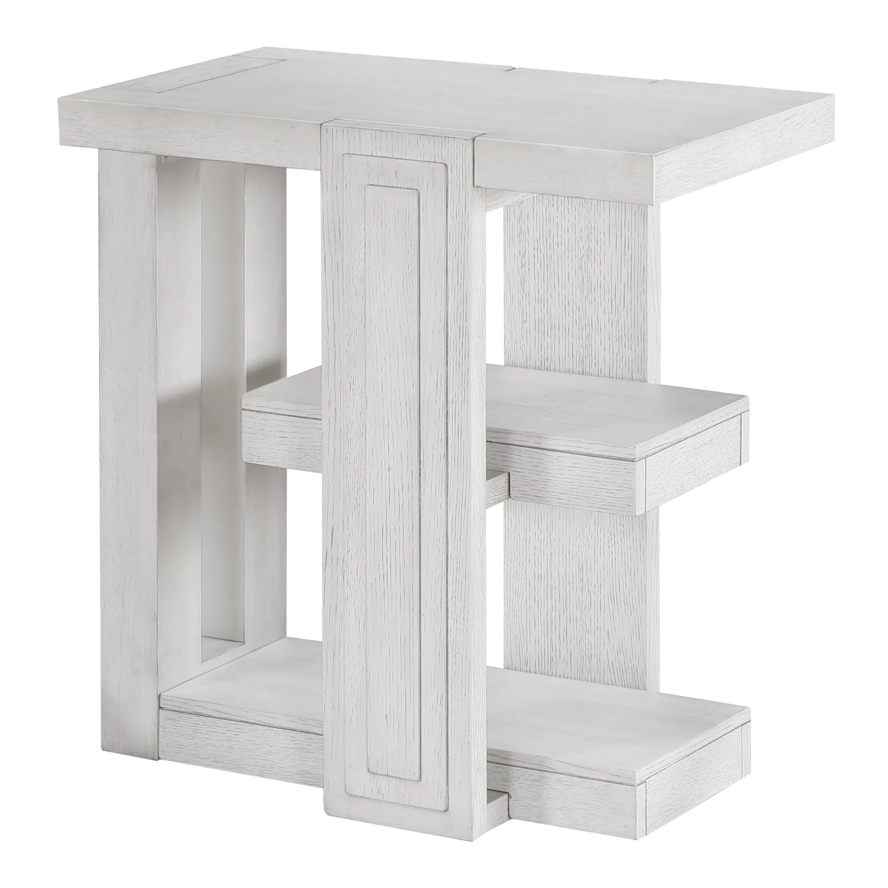 Sunset Trading Dover Chairside 14″ Slim Rectangular Side End Table with Storage Shelves | Cerused White Oak Wood