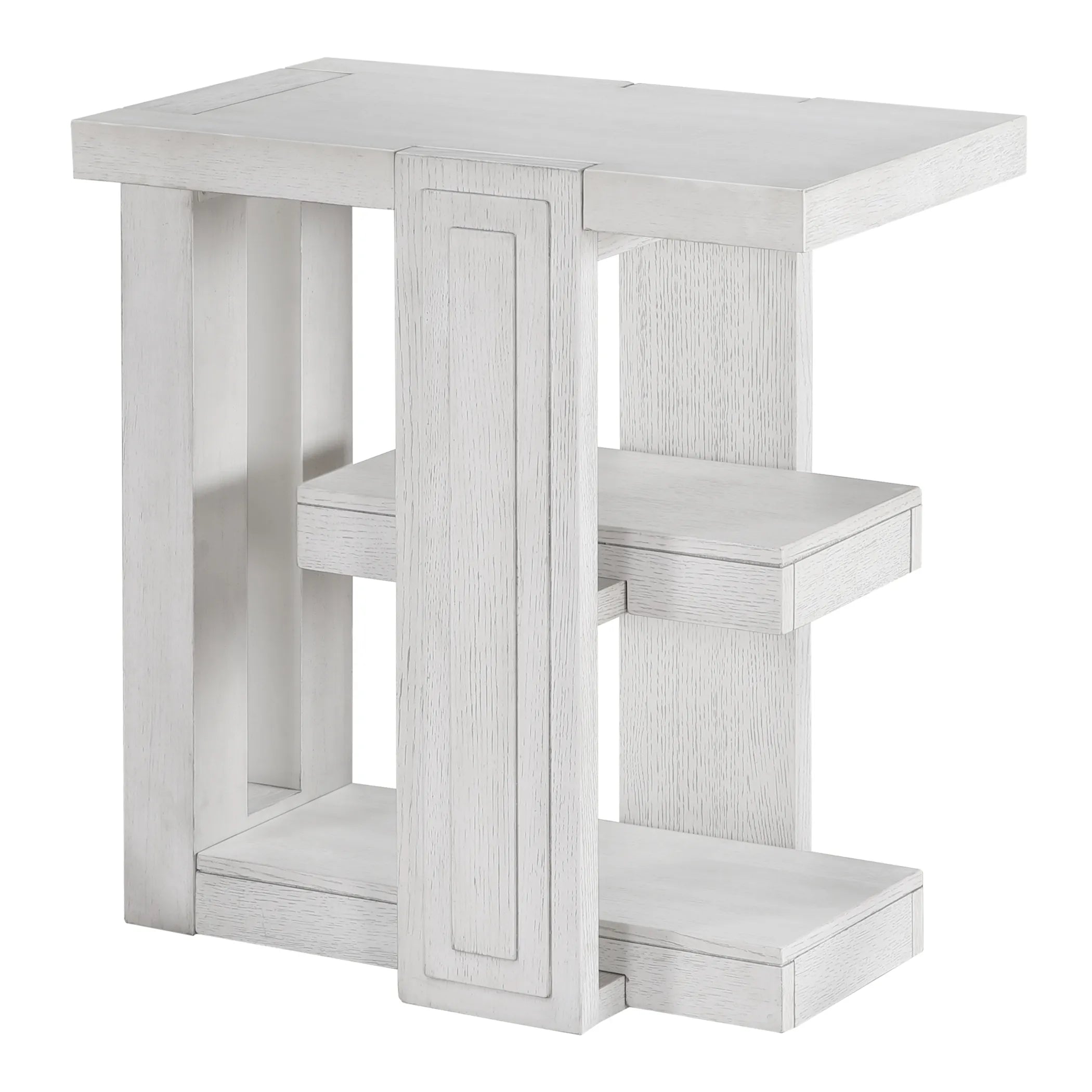 Sunset Trading Dover Chairside 14″ Slim Rectangular Side End Table with Storage Shelves | Cerused White Oak Wood