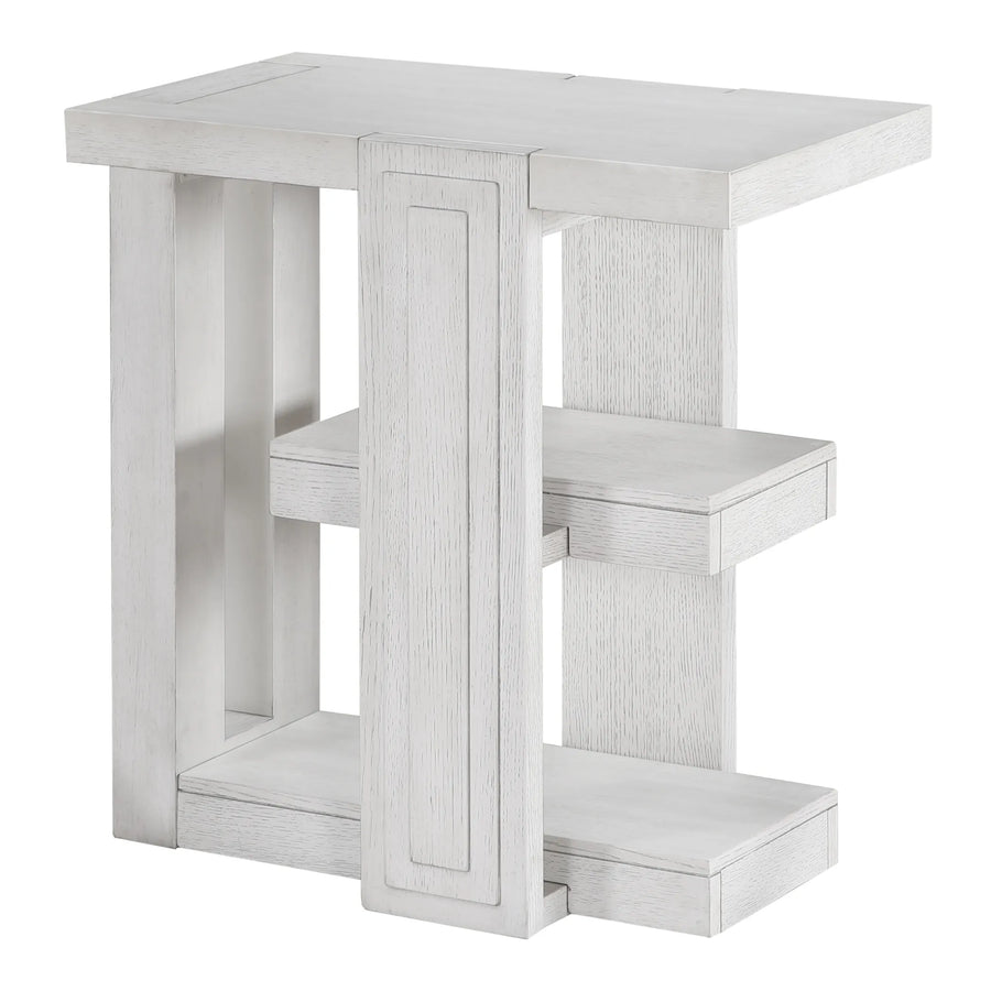 Sunset Trading Dover Chairside 14″ Slim Rectangular Side End Table with Storage Shelves | Cerused White Oak Wood