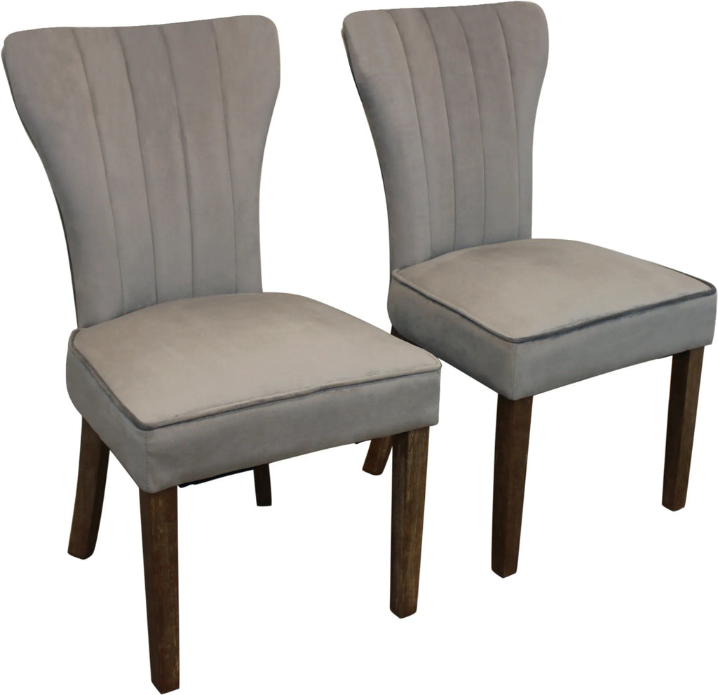 Set of Two Gray And Brown Upholstered Velvet Dining Parsons Chairs — view 2