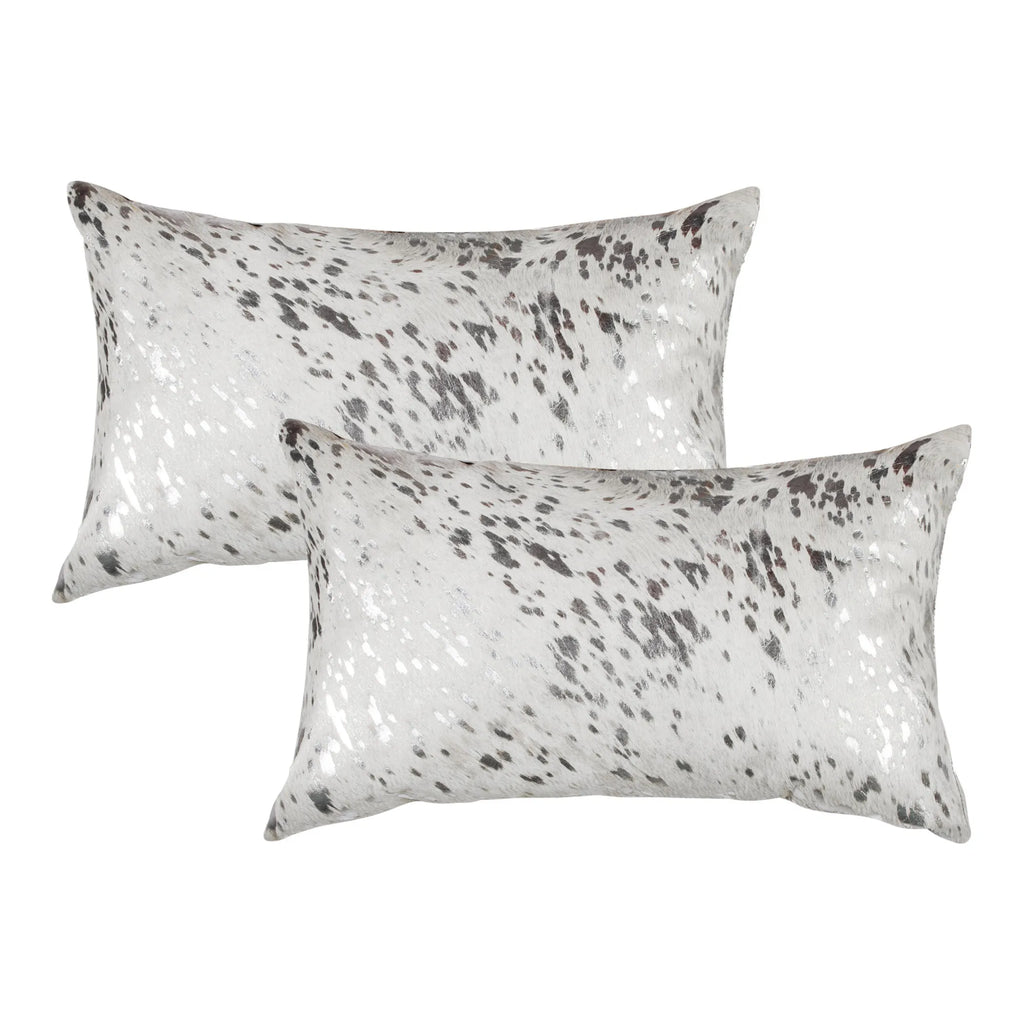 Set of Two 12″ X 20″ Gray and Silver Abstract Cowhide Lumbar Throw Pillows with Glitter — view 4