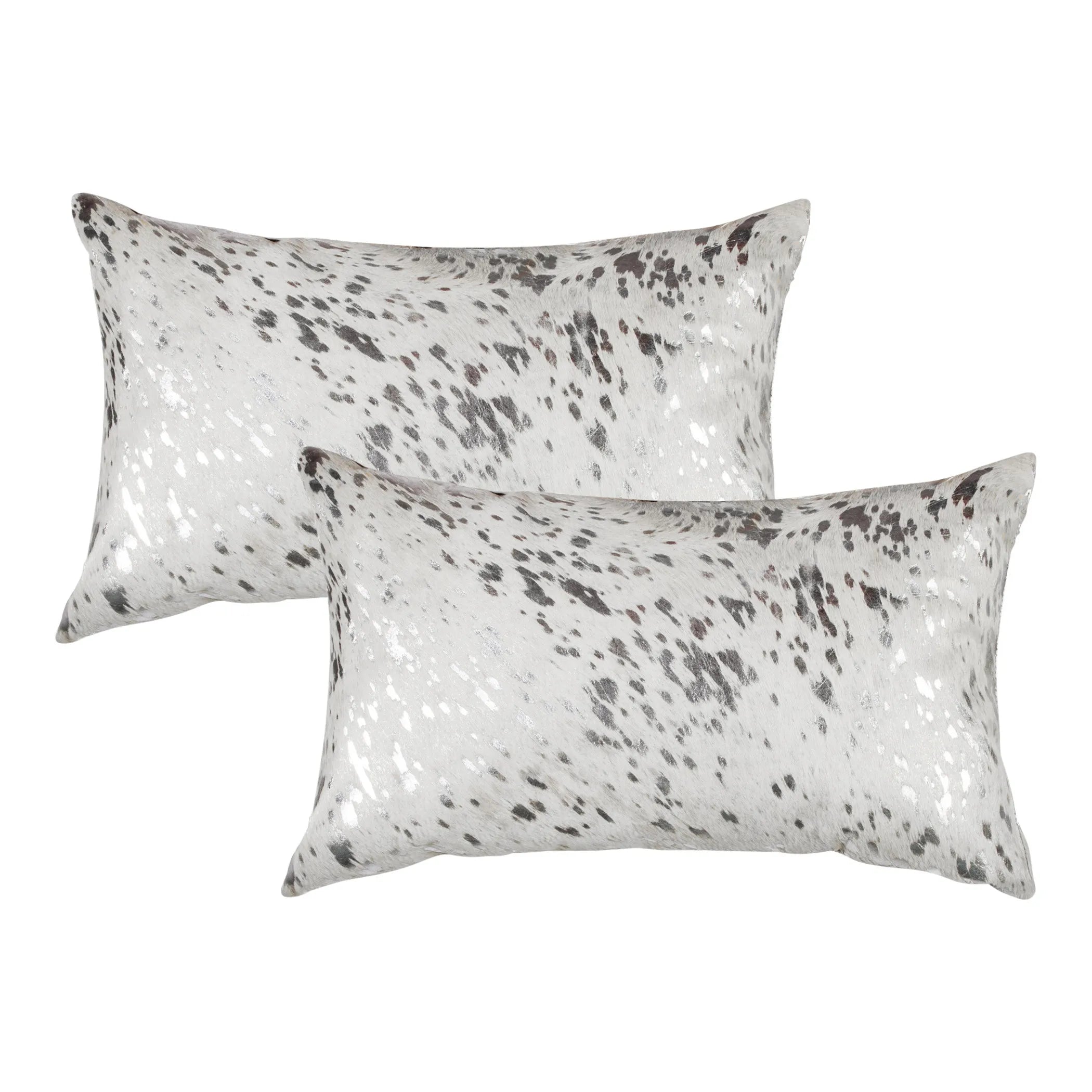 Set of Two 12″ X 20″ Gray and Silver Abstract Cowhide Lumbar Throw Pillows with Glitter — view 4