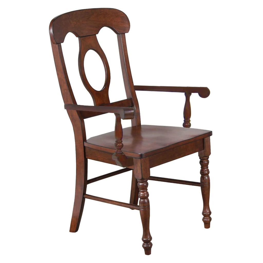 Sunset Trading Andrews Napoleon Dining Chair with Arms | Chestnut Brown Solid Wood | Set of 2 — view 2