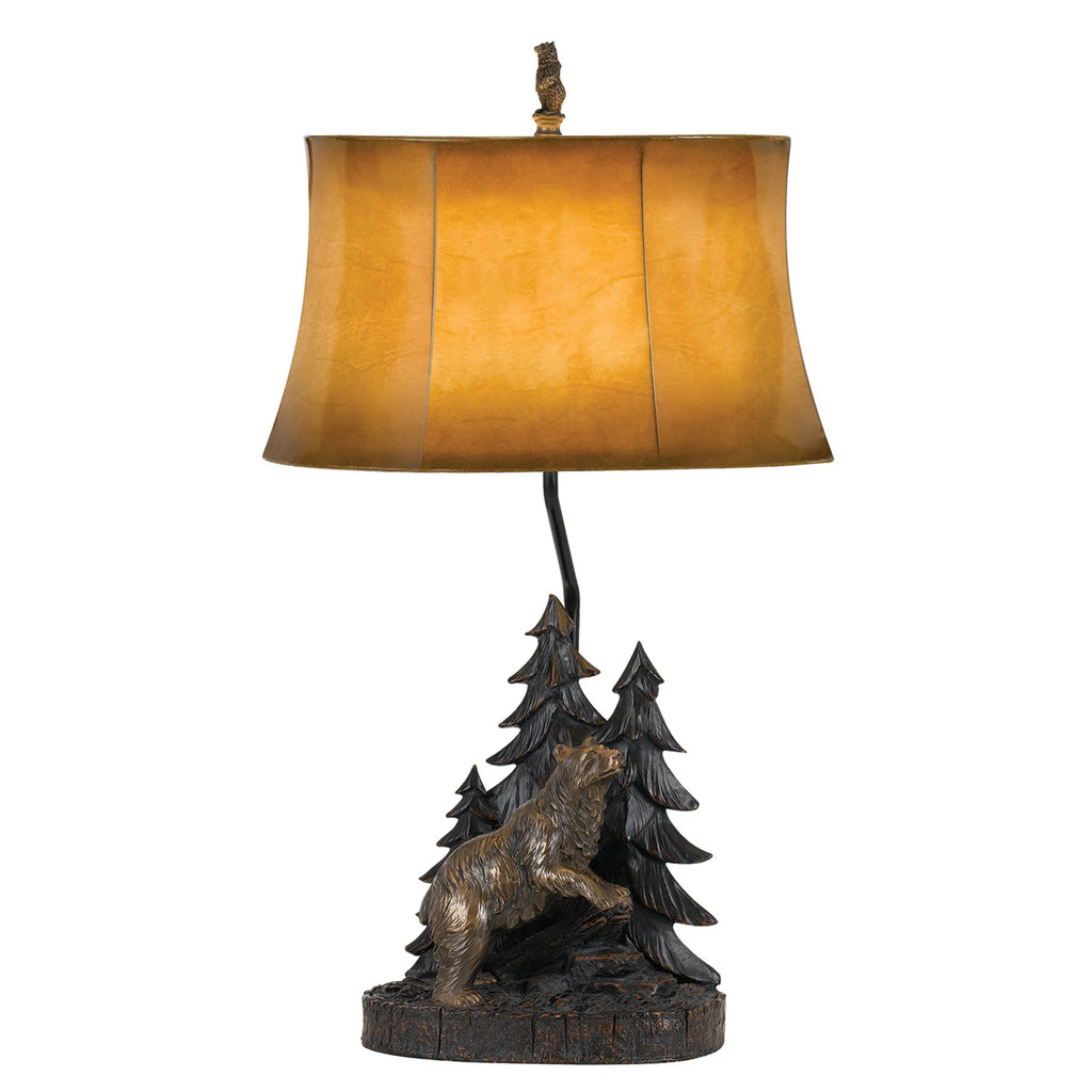 29″ Bronze Bear in the Woods Table Lamp With Brown Bell Shade