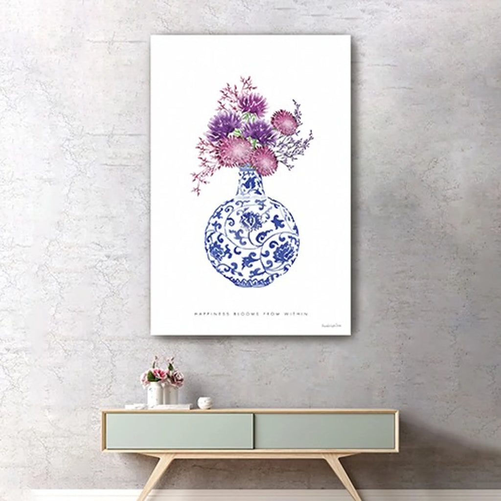 48″ x 32″ Blue and White Happiness Floral Vase Canvas Wall Art — view 4