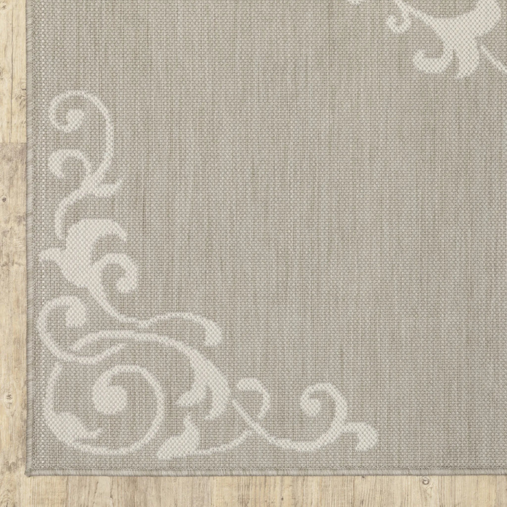 7′ X 9′ Gray and Ivory Oriental Stain Resistant Indoor Outdoor Area Rug — view 3