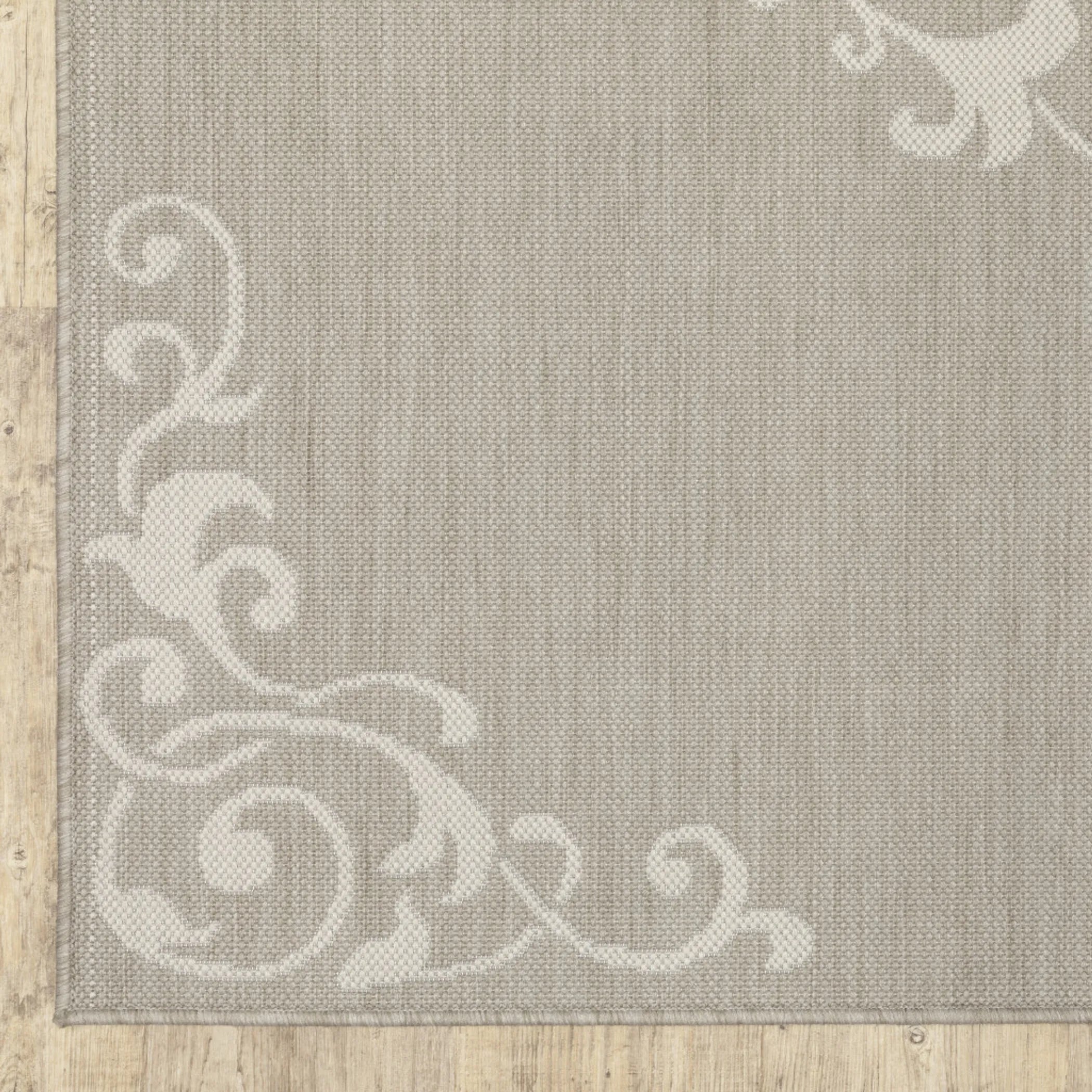 7′ X 9′ Gray and Ivory Oriental Stain Resistant Indoor Outdoor Area Rug — view 3