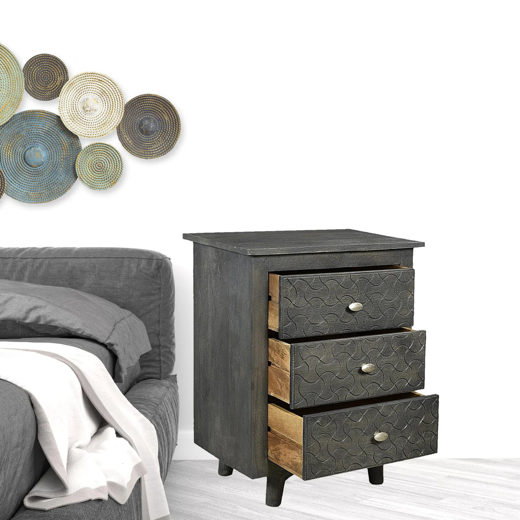 30″ Gray Three Drawer Nightstand — view 3