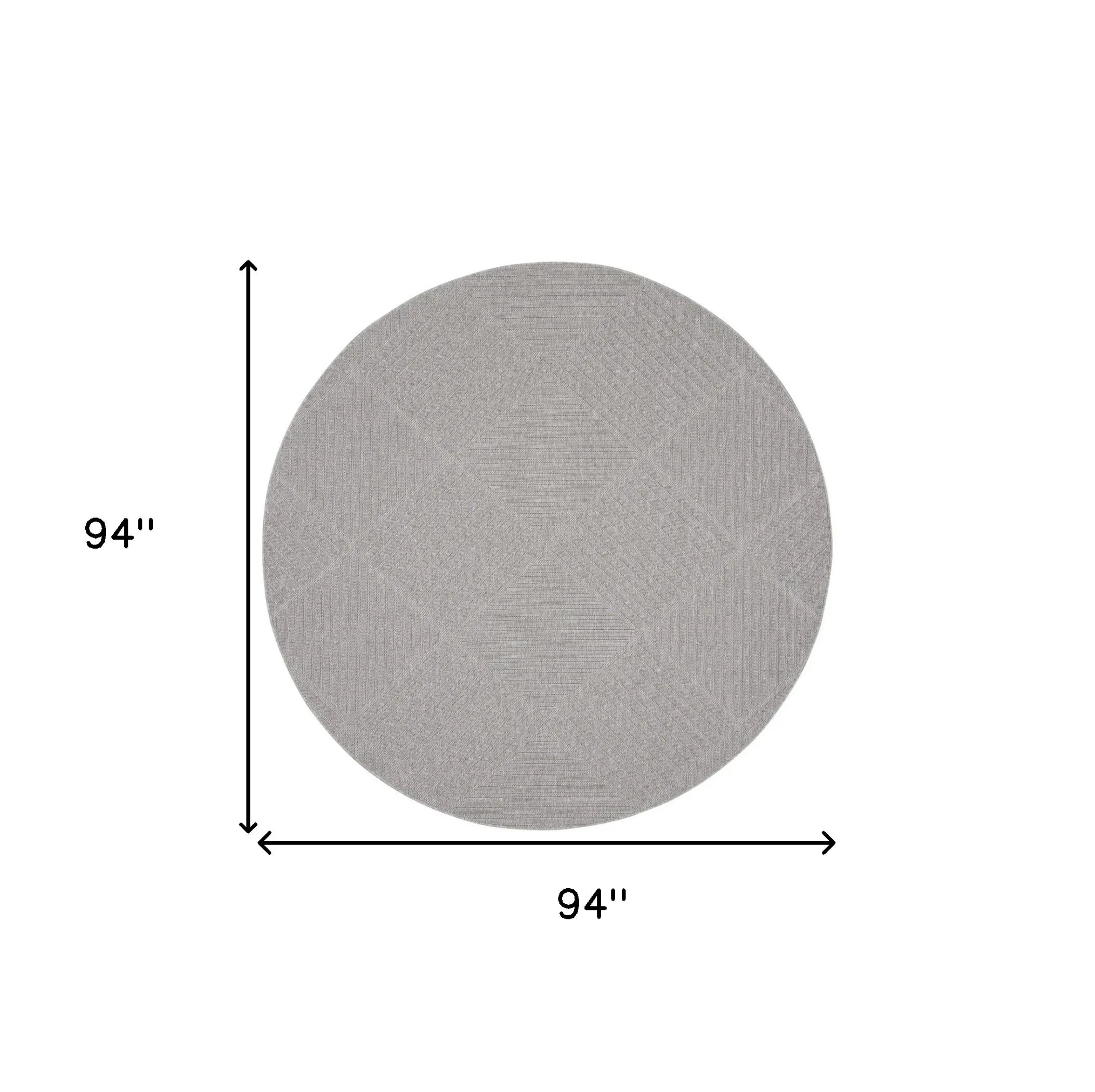 8′ Light Gray And Gray Round Geometric Indoor Outdoor Area Rug — view 2