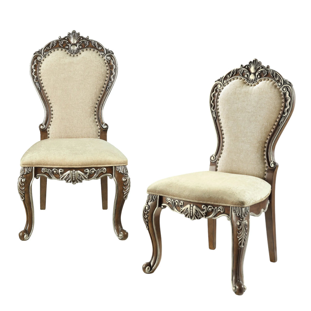 Set of Two Upholstered Chenille And Solid Wood Dining Side Chairs — view 2