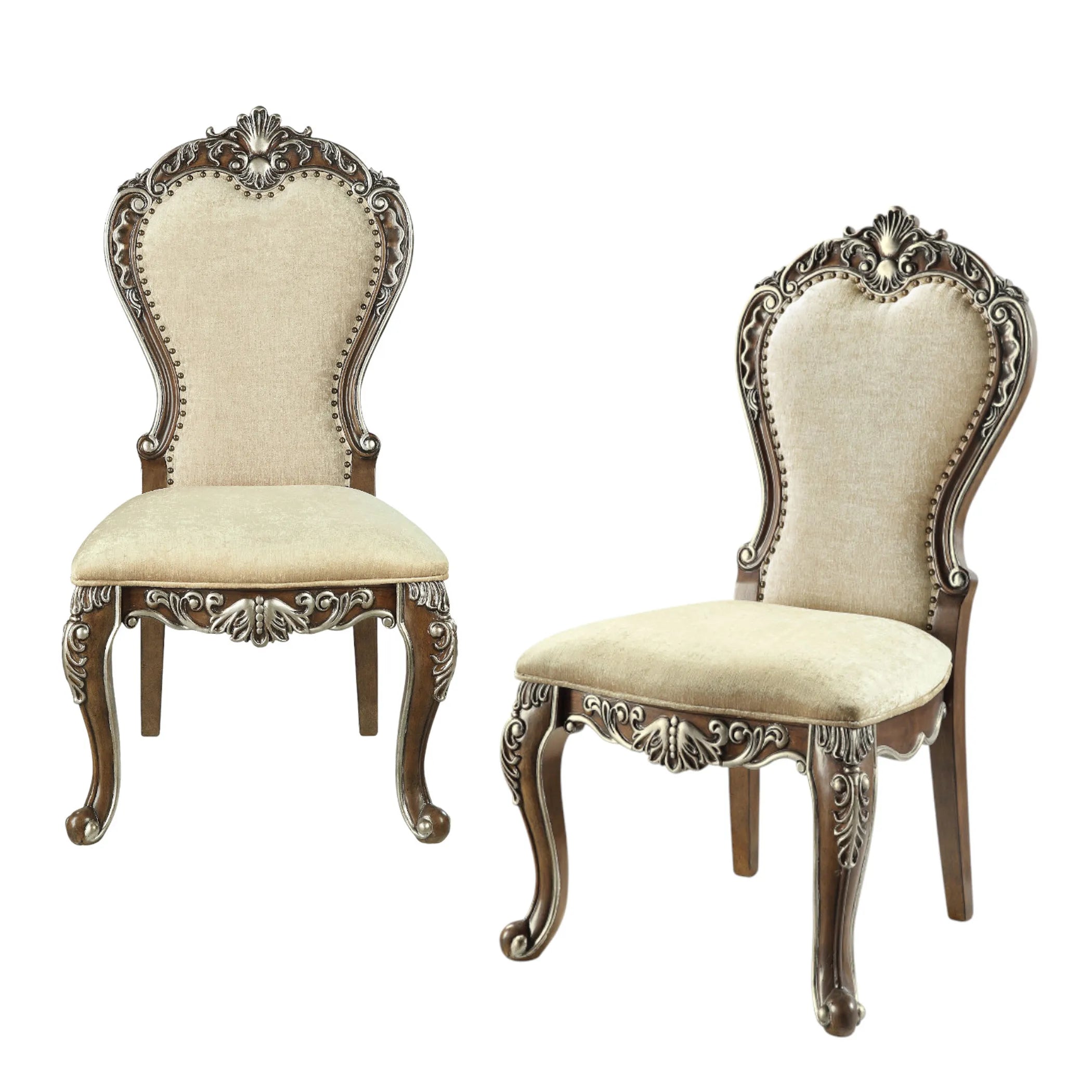 Set of Two Upholstered Chenille And Solid Wood Dining Side Chairs — view 2