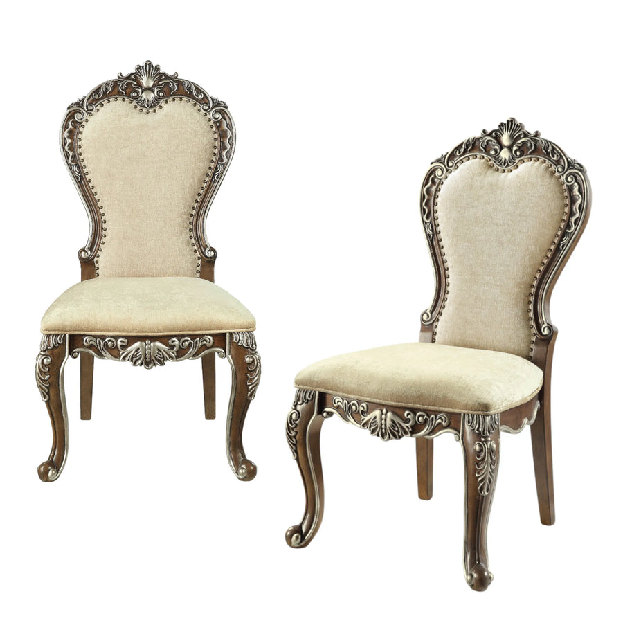 Set of Two Upholstered Chenille And Solid Wood Dining Side Chairs — view 2
