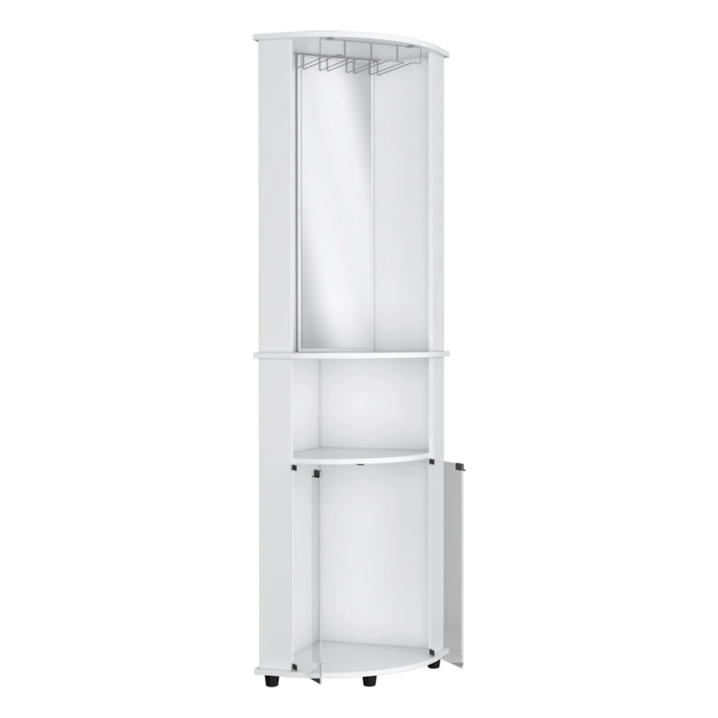 75″ White Wood Corner Bar Cabinet With Three Shelves — view 3