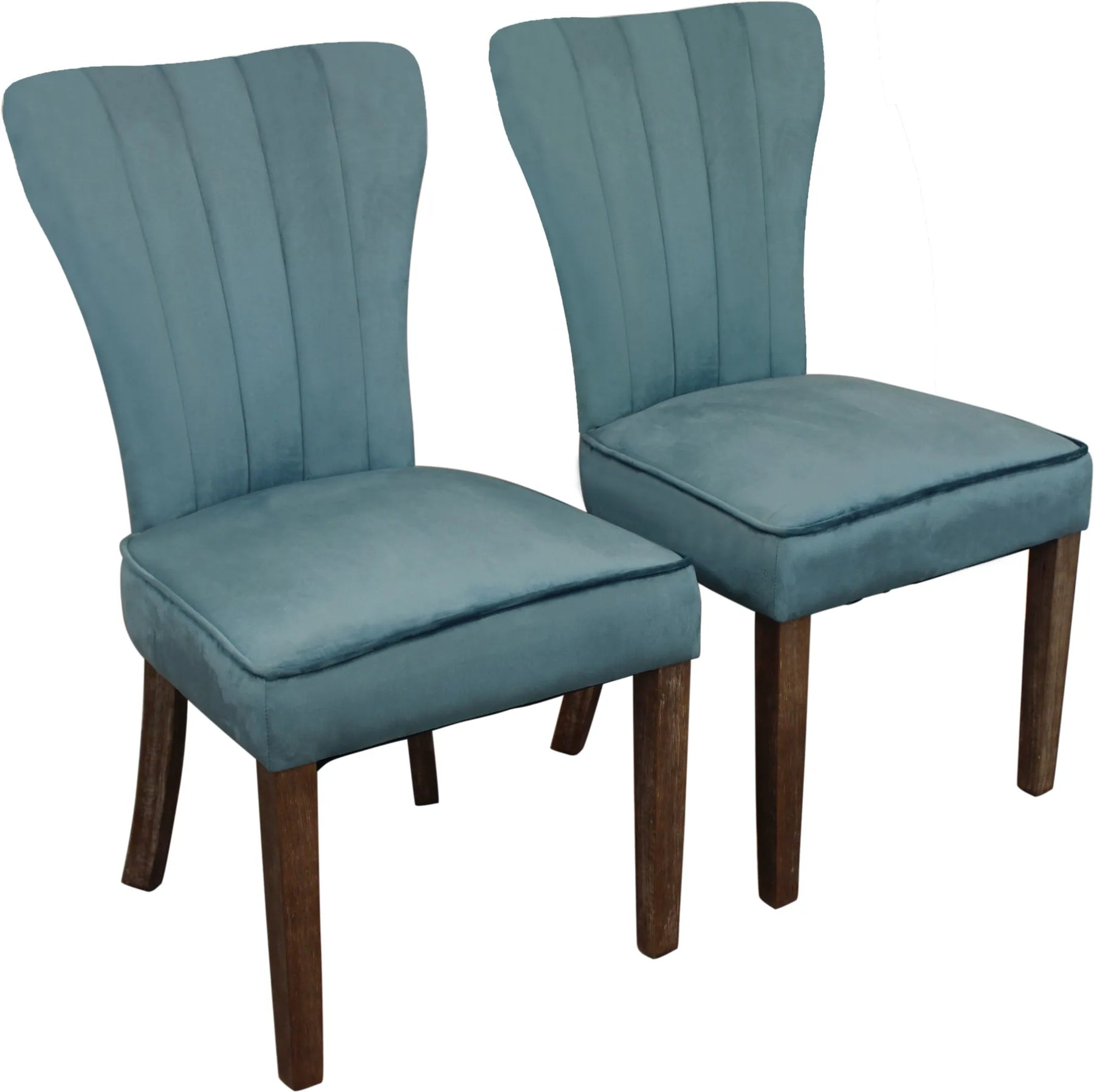Set of Two Teal Blue And Brown Upholstered Velvet Dining Parsons Chairs — view 2