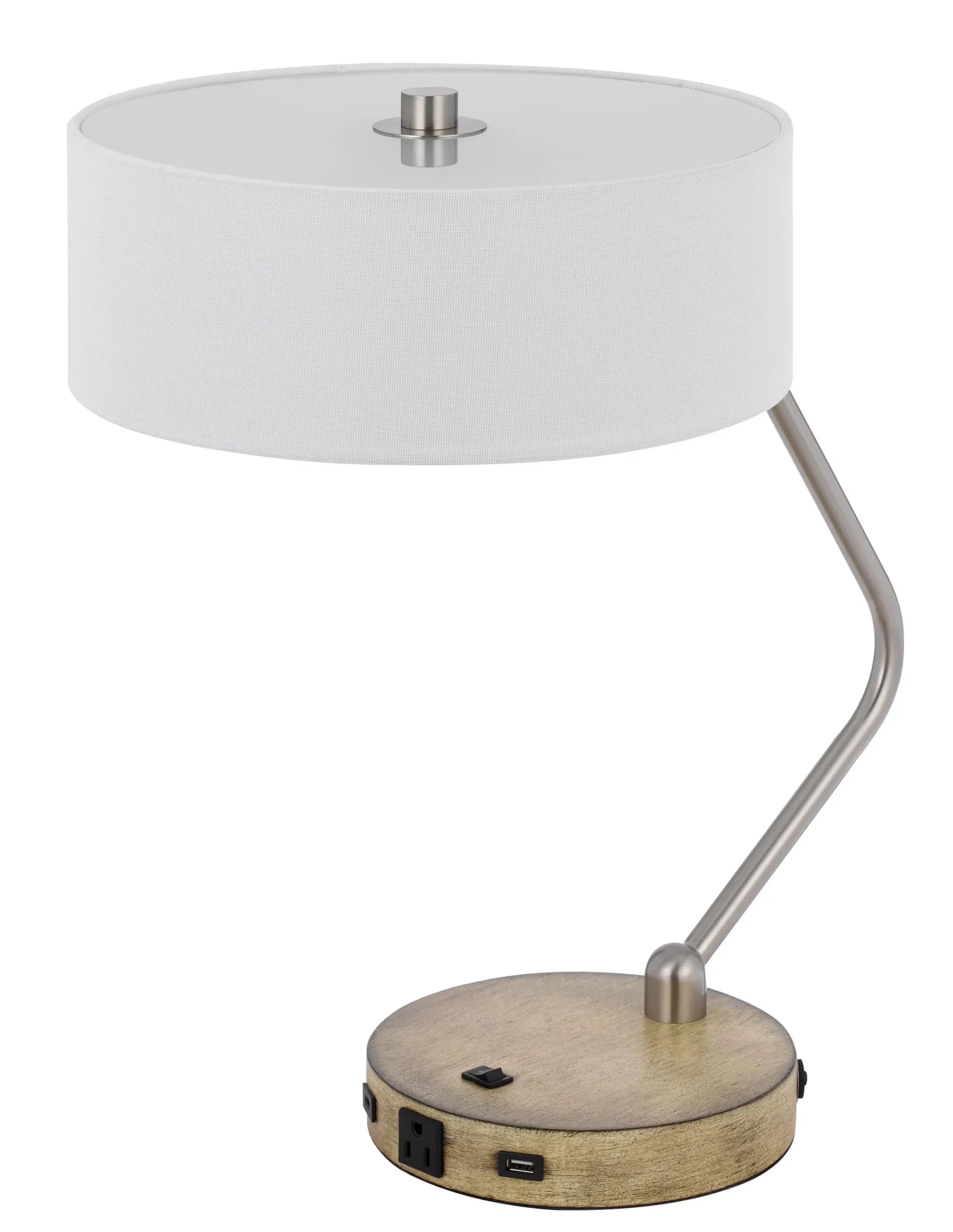 20″ Brown Metal Two Light Lantern Desk USB Table Lamp With White Drum Shade — view 4