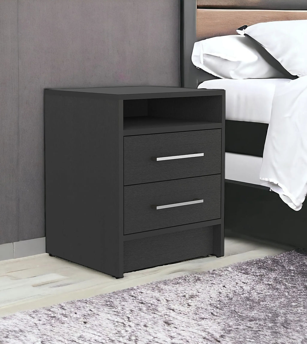 20″ Black Two Drawer Faux Wood Nightstand — view 2