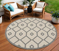 8′ Cream And Gray Round Geometric Indoor Outdoor Area Rug