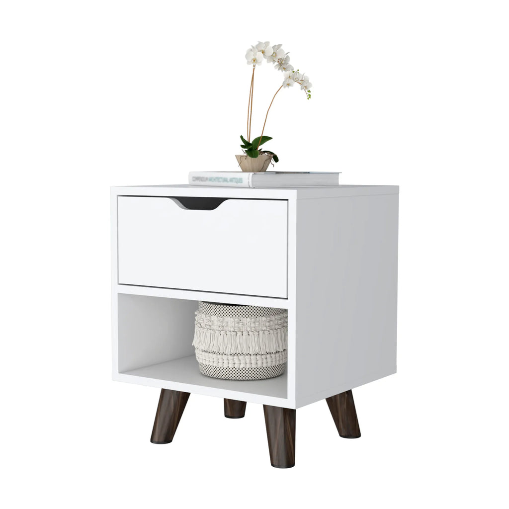 19″ White One Drawer Faux Wood Nightstand — view 4