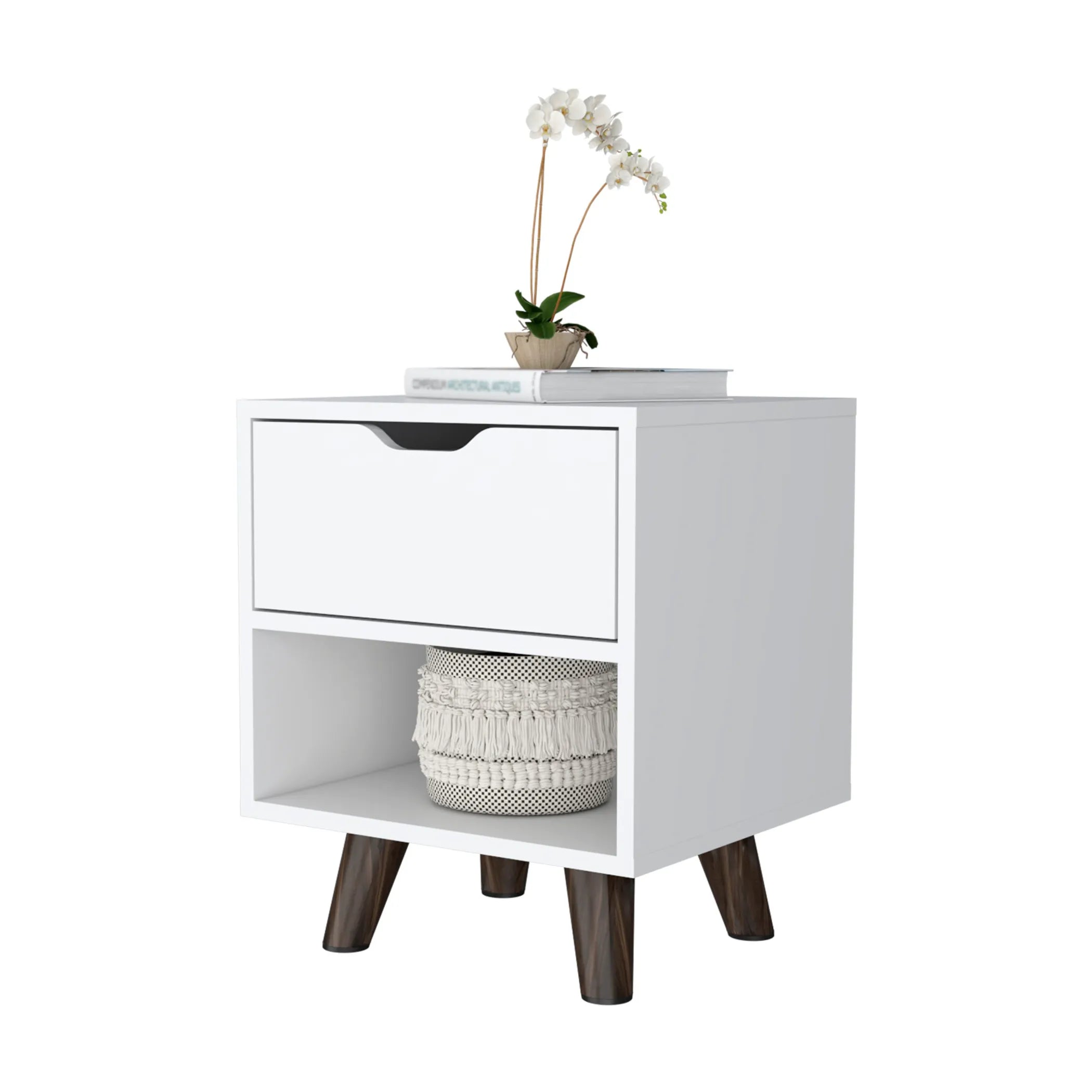 19″ White One Drawer Faux Wood Nightstand — view 4