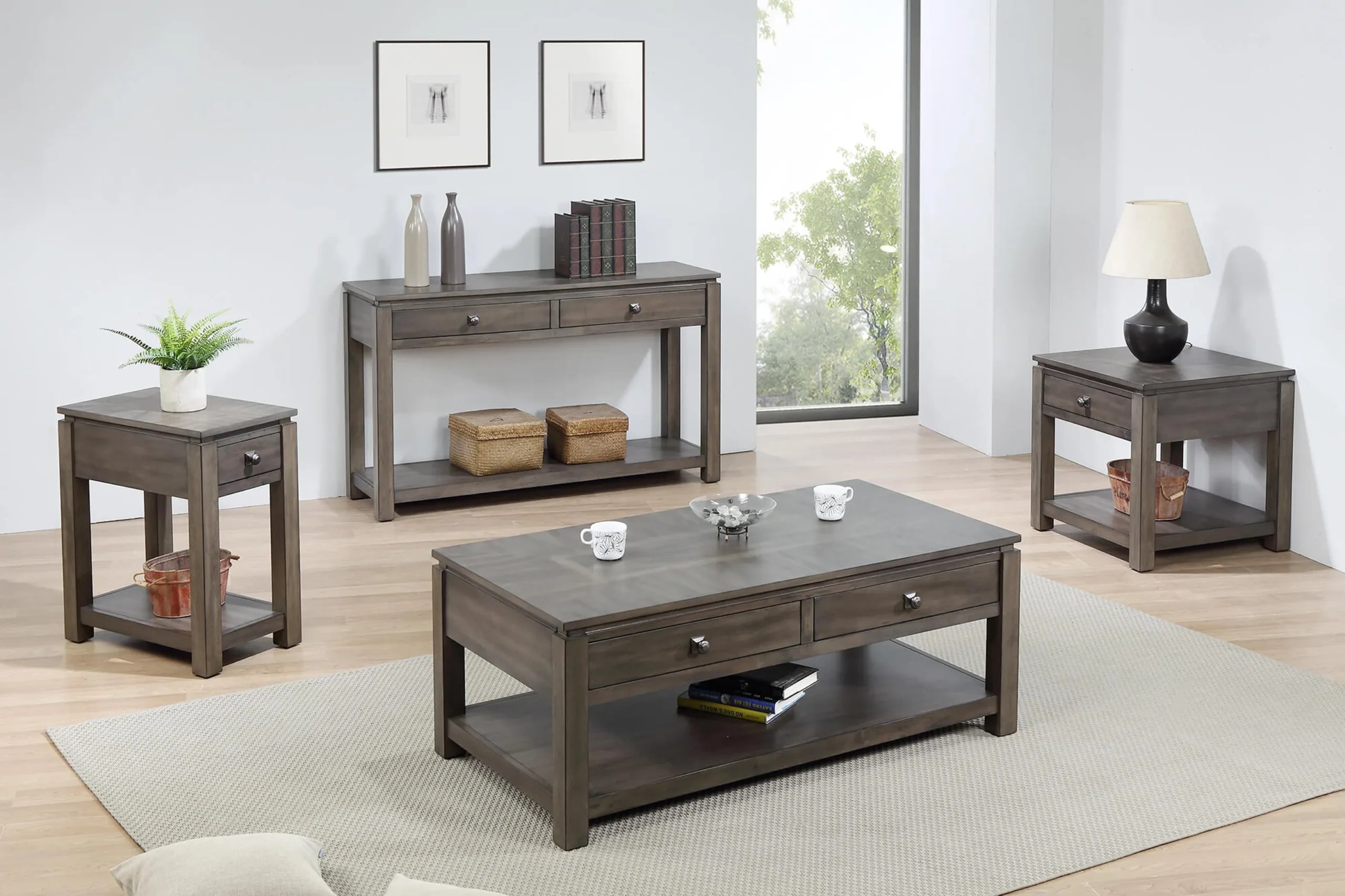 Sunset Trading Shades of Gray End Table with Drawer and Shelf — view 3