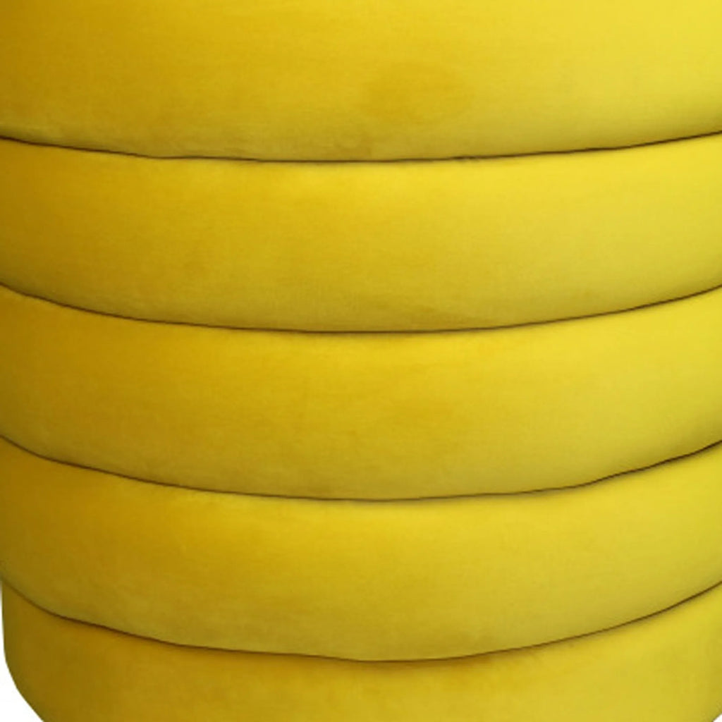 21″ Yellow Velvet Tufted Round Cocktail Ottoman — view 4