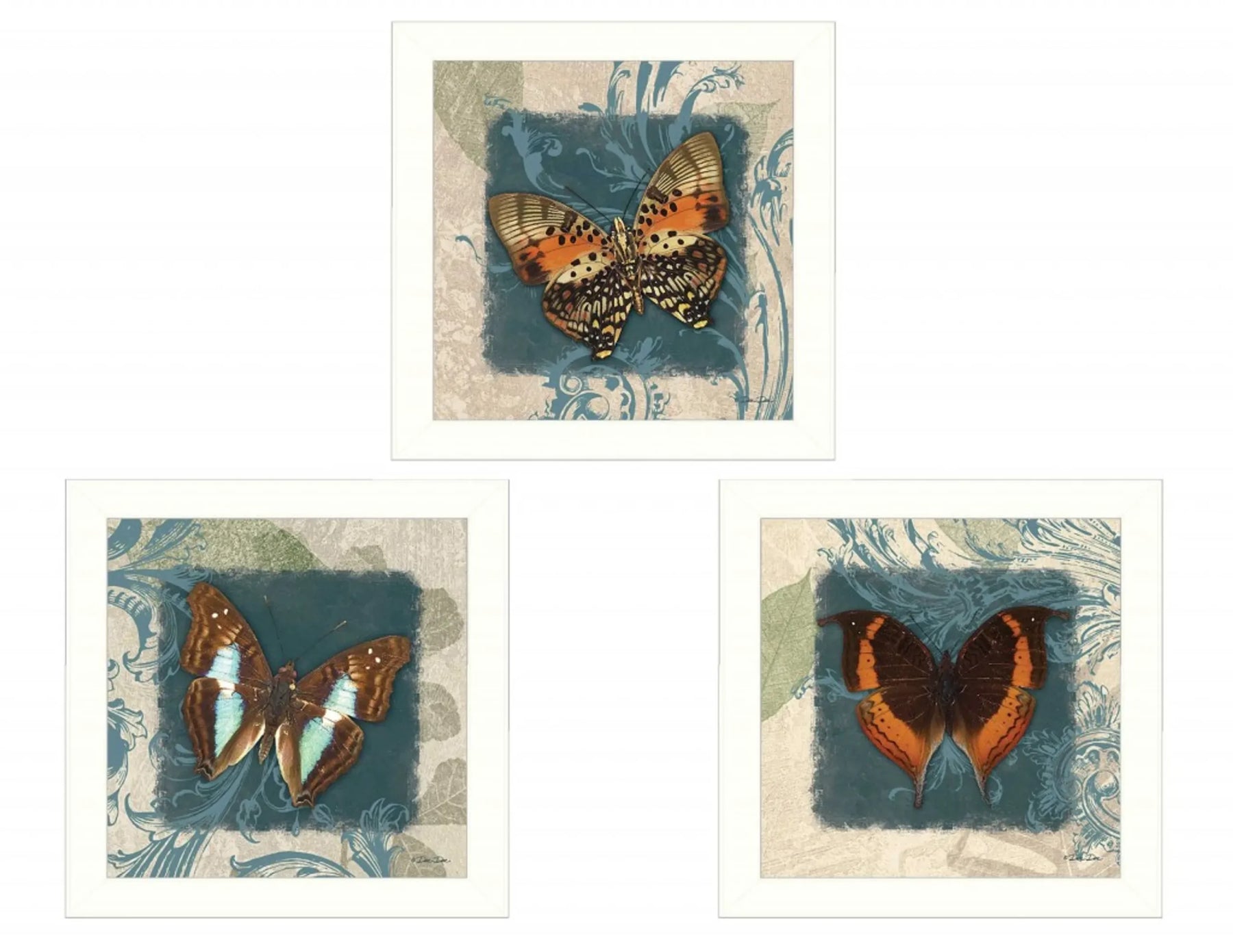 Set Of Three Butterflies White Framed Print Wall Art — view 2