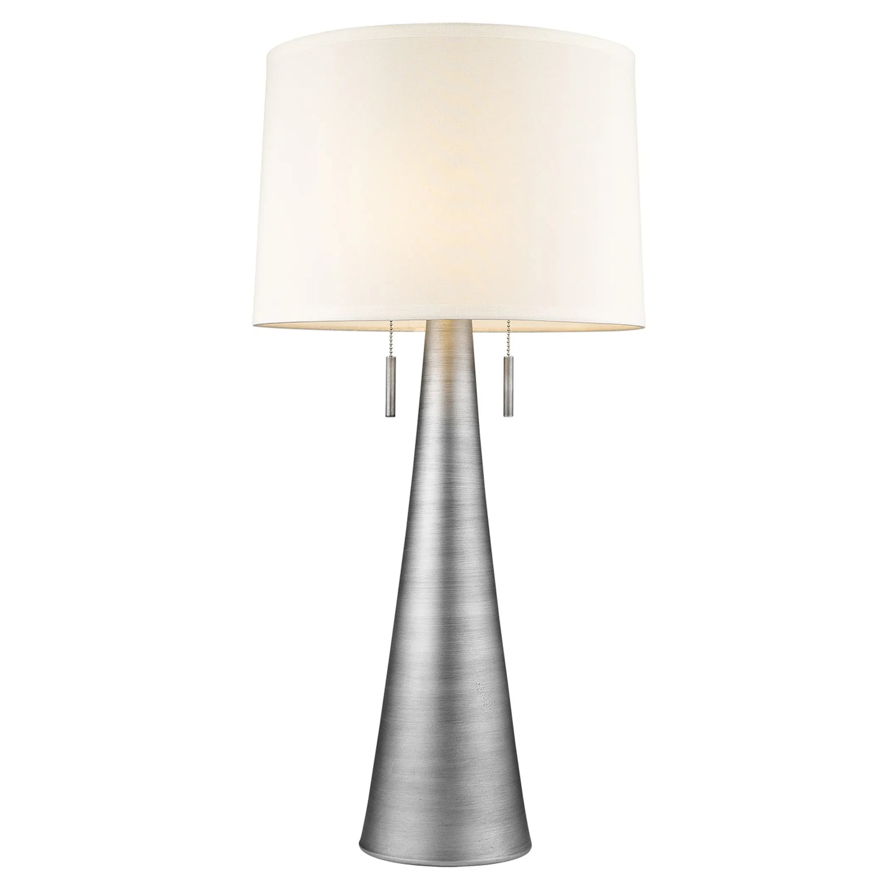 34″ Silver Metal Two Light Table Lamp With White Empire Shade — view 2