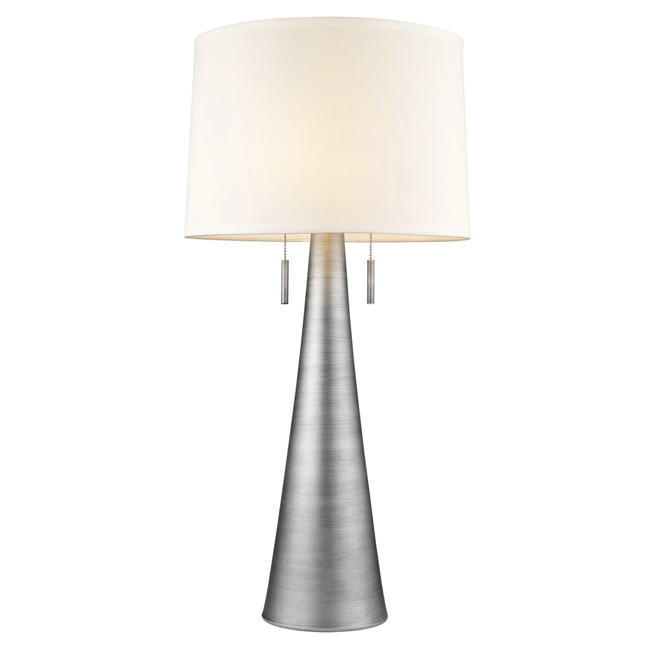 34″ Silver Metal Two Light Table Lamp With White Empire Shade — view 2