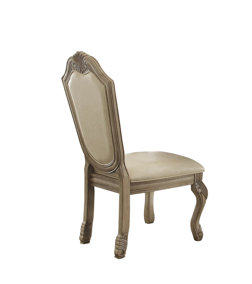 Set of Two Antiqued White Upholstered Faux Leather Dining Side Chairs — view 3