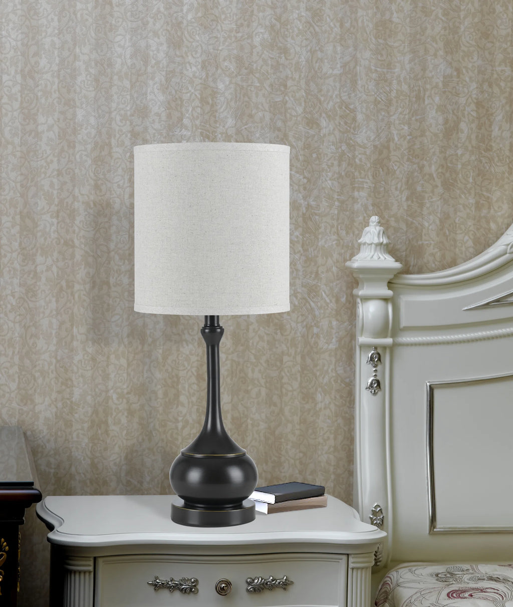25″ Bronze Metal Table Lamp With Beige Drum Shade — view 4