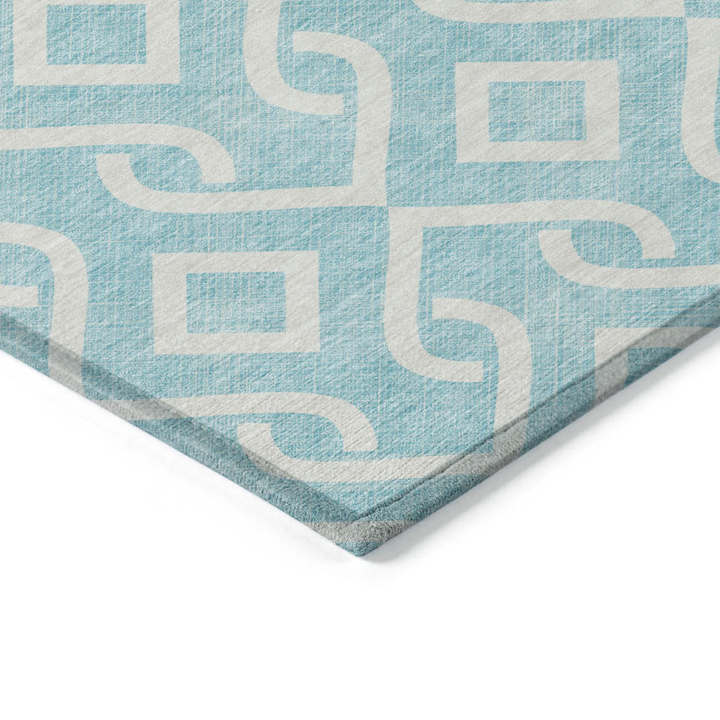 10′ X 14′ Aqua And Ivory Geometric Washable Indoor Outdoor Area Rug — view 4