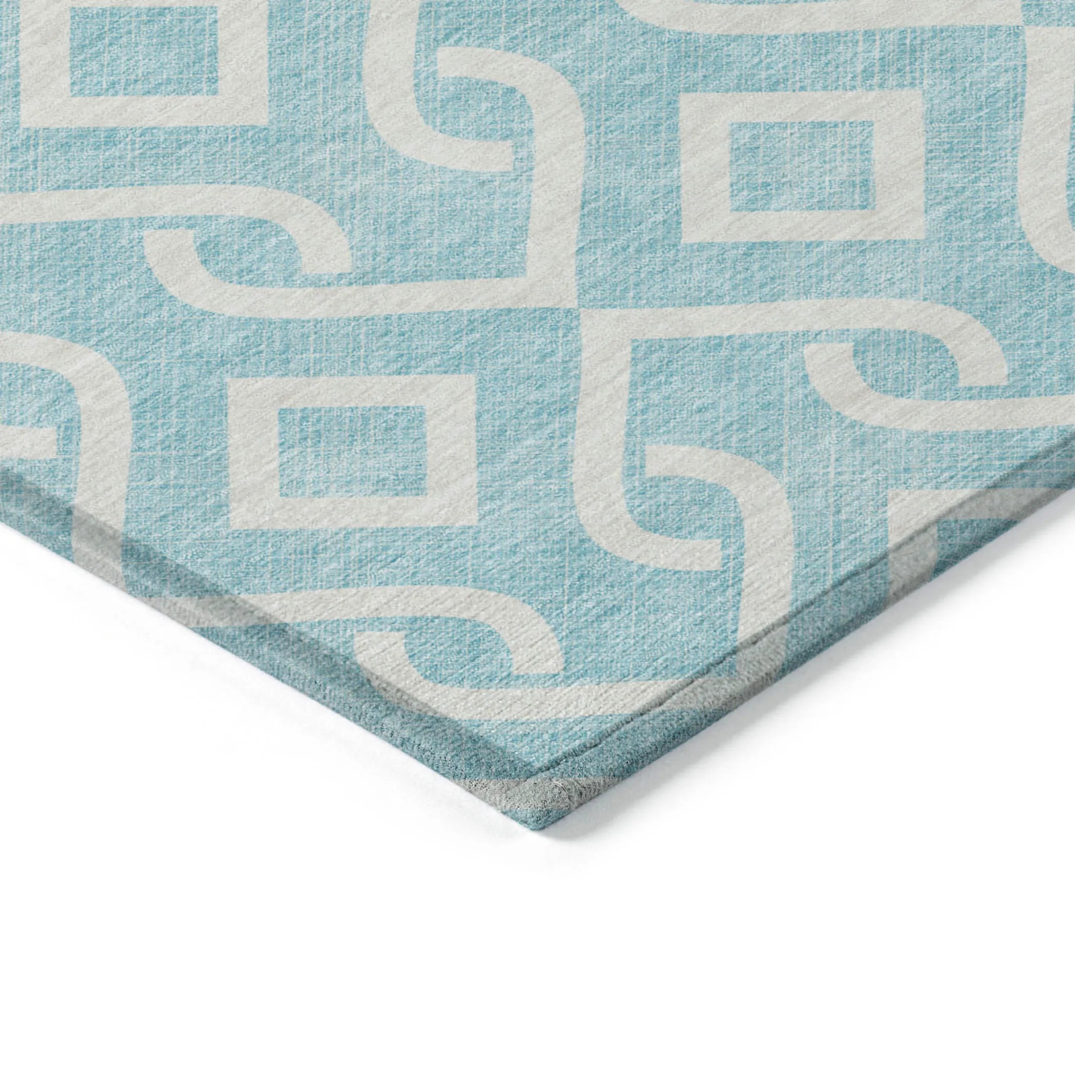 10′ X 14′ Aqua And Ivory Geometric Washable Indoor Outdoor Area Rug — view 4