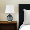 22″ Teal Blue Concrete Gourd Table Lamp With Cream Empire Shade