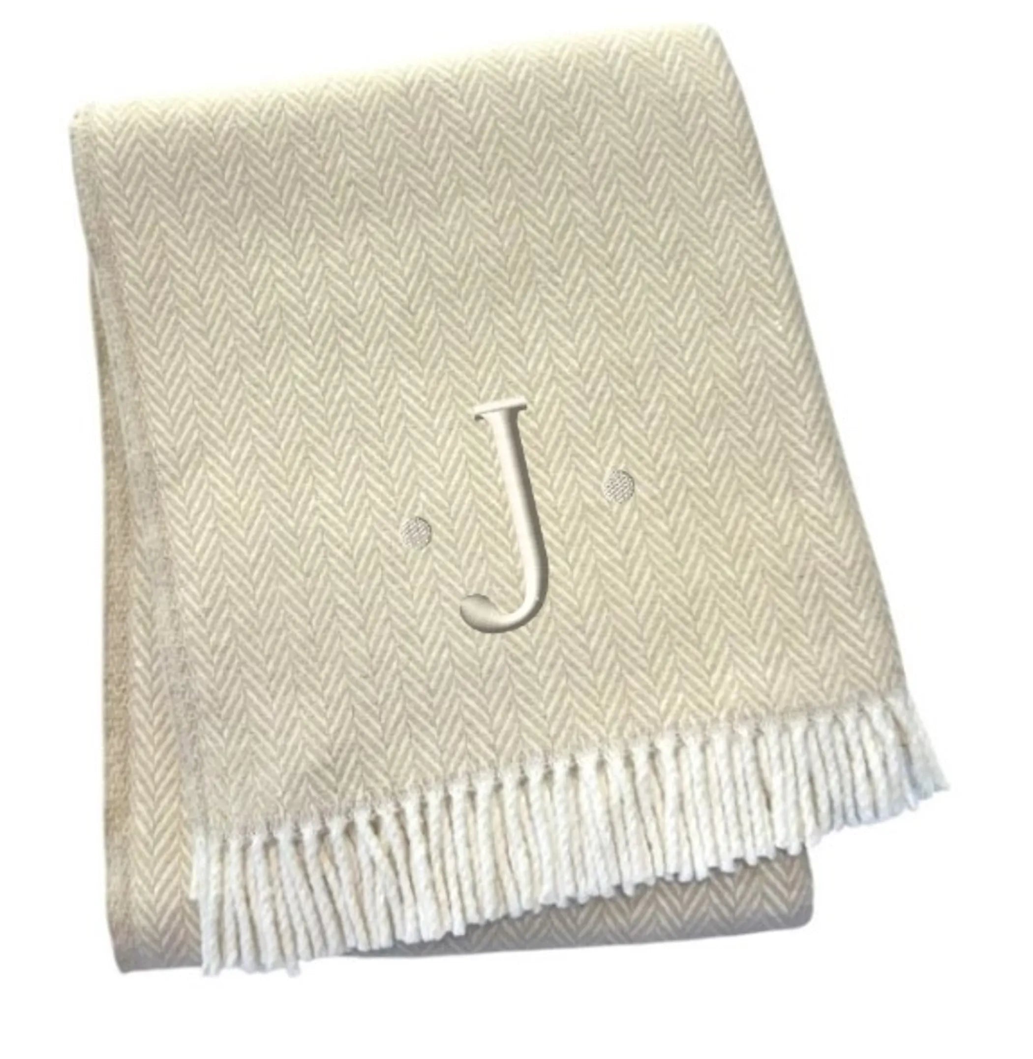 Herringbone Cotton Blend J Throw Blanket with Tassels And Embroidery — view 3
