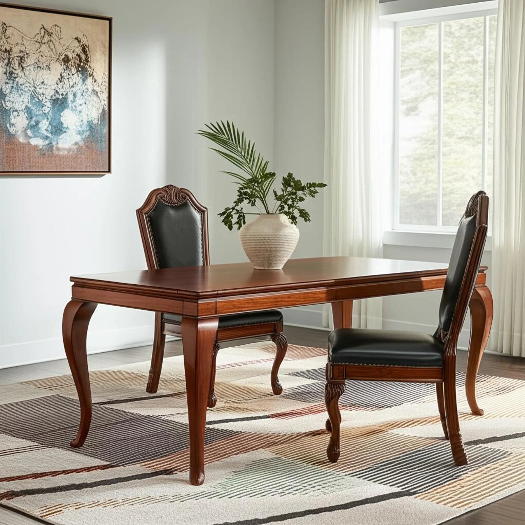 Set of Two Upholstered Faux Leather And Solid Wood Dining Side Chairs