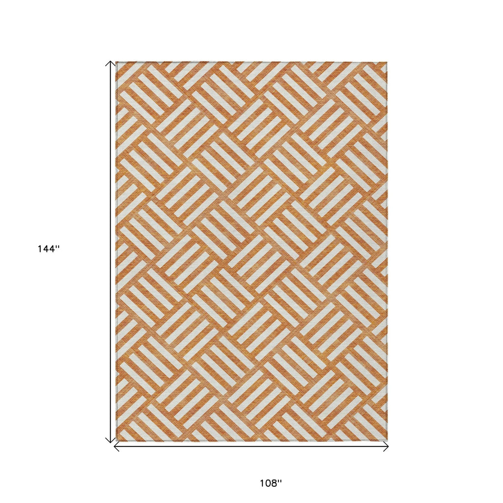 9′ X 12′ Orange And Ivory Geometric Washable Indoor Outdoor Area Rug — view 3