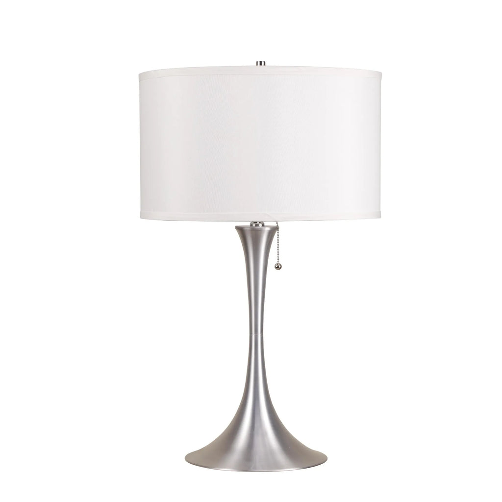 28″ Silver Metal Bedside Table Lamp With White Shade — view 2