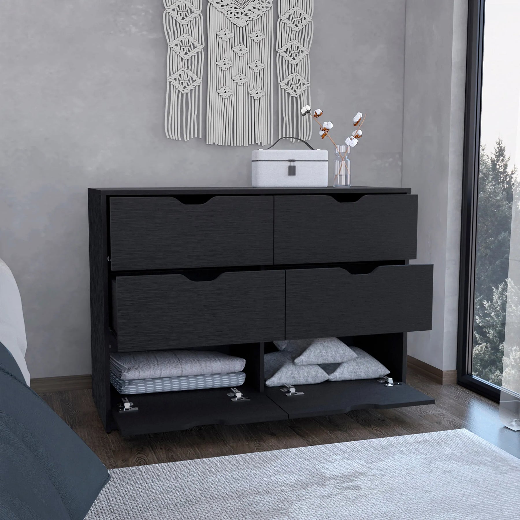 Basilea 4 Drawers Dresser, 2 Cabinets — view 3
