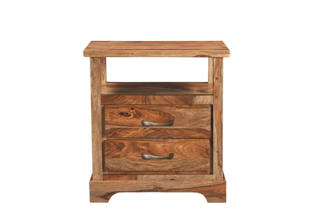 27″ Brown Solid Wood Two Drawer Nightstand — view 2
