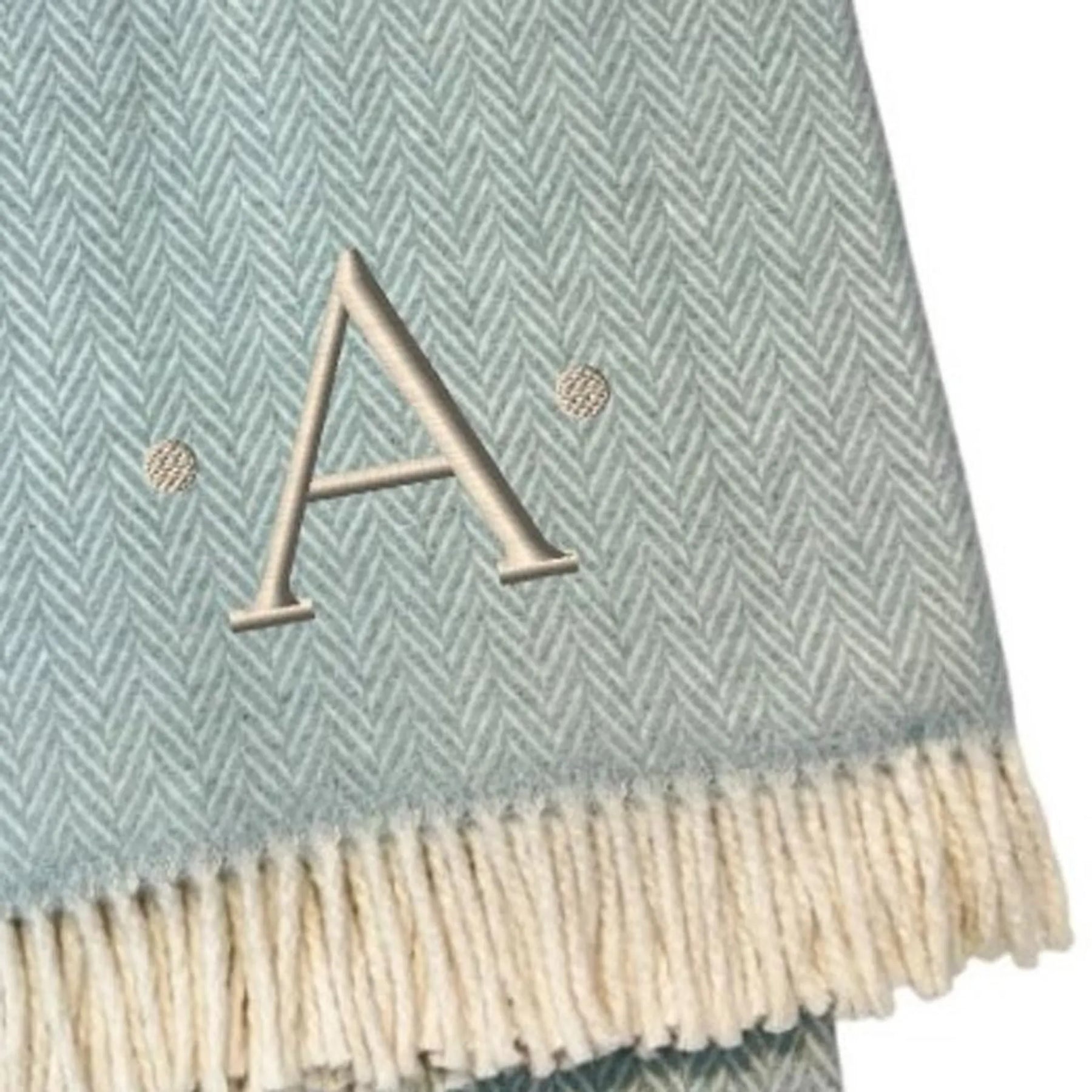 Herringbone Cotton Blend A Initial Throw Blanket with Tassels And Embroidery — view 4