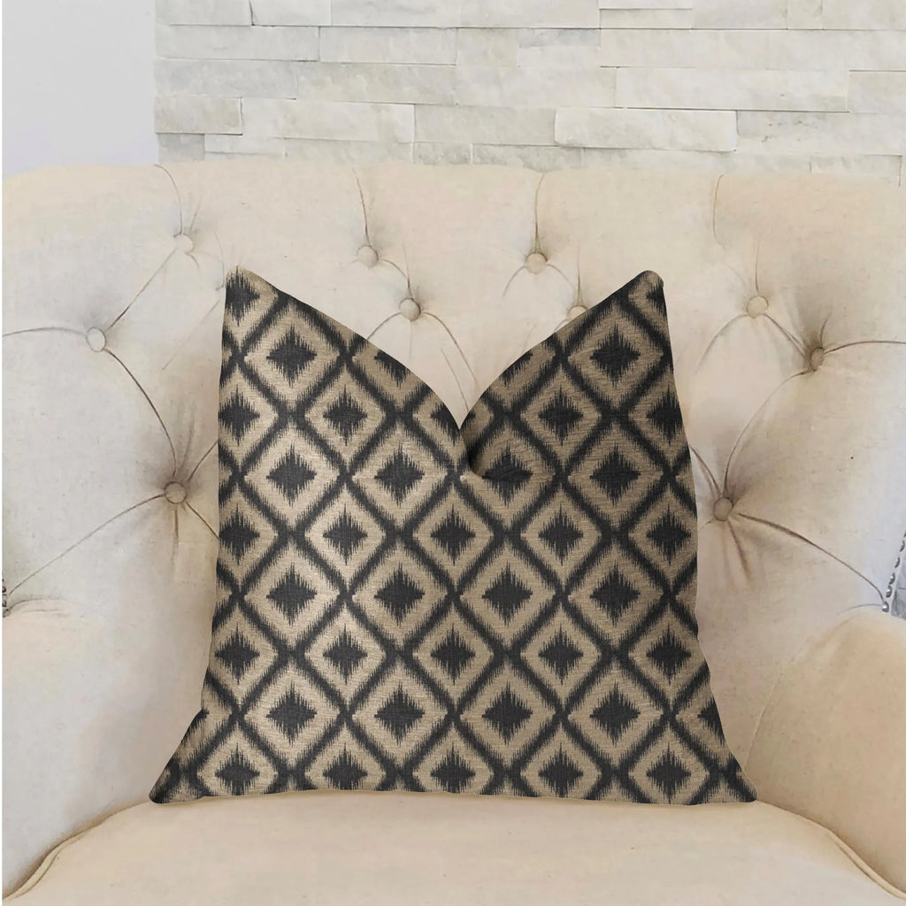 Plutus Diamond Embers Gray and Beige Luxury Throw Pillow — view 2