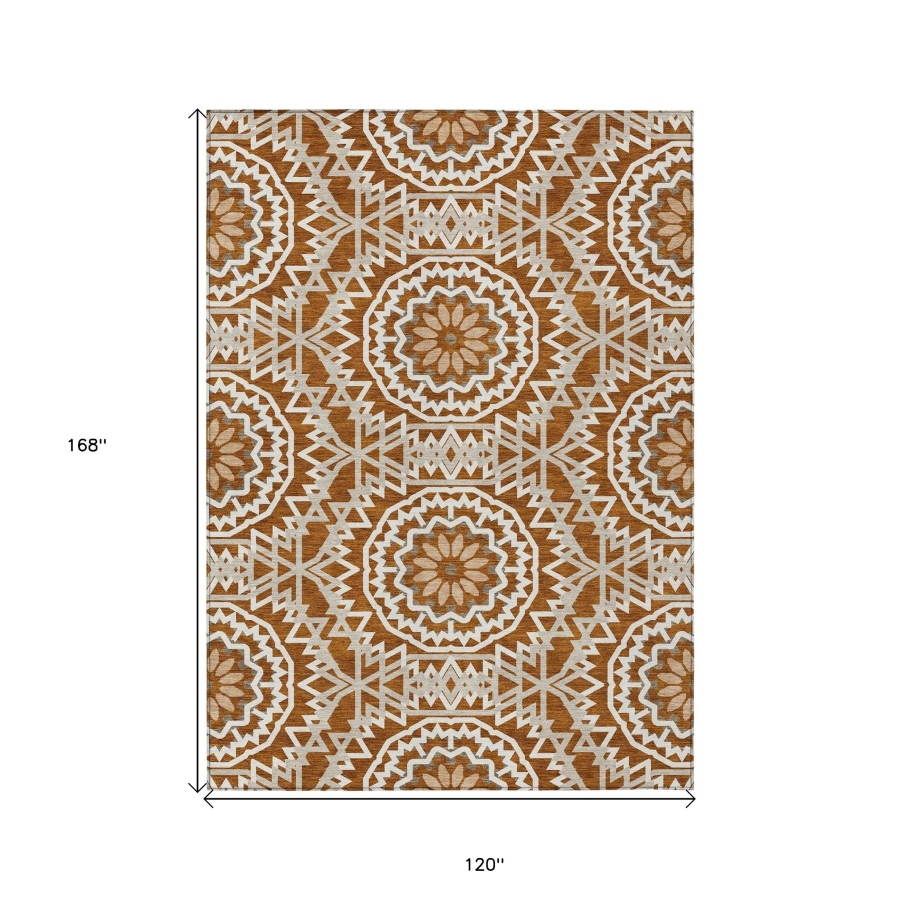 10′ X 14′ Orange Copper And Beige Floral Medallion Washable Indoor Outdoor Area Rug — view 3