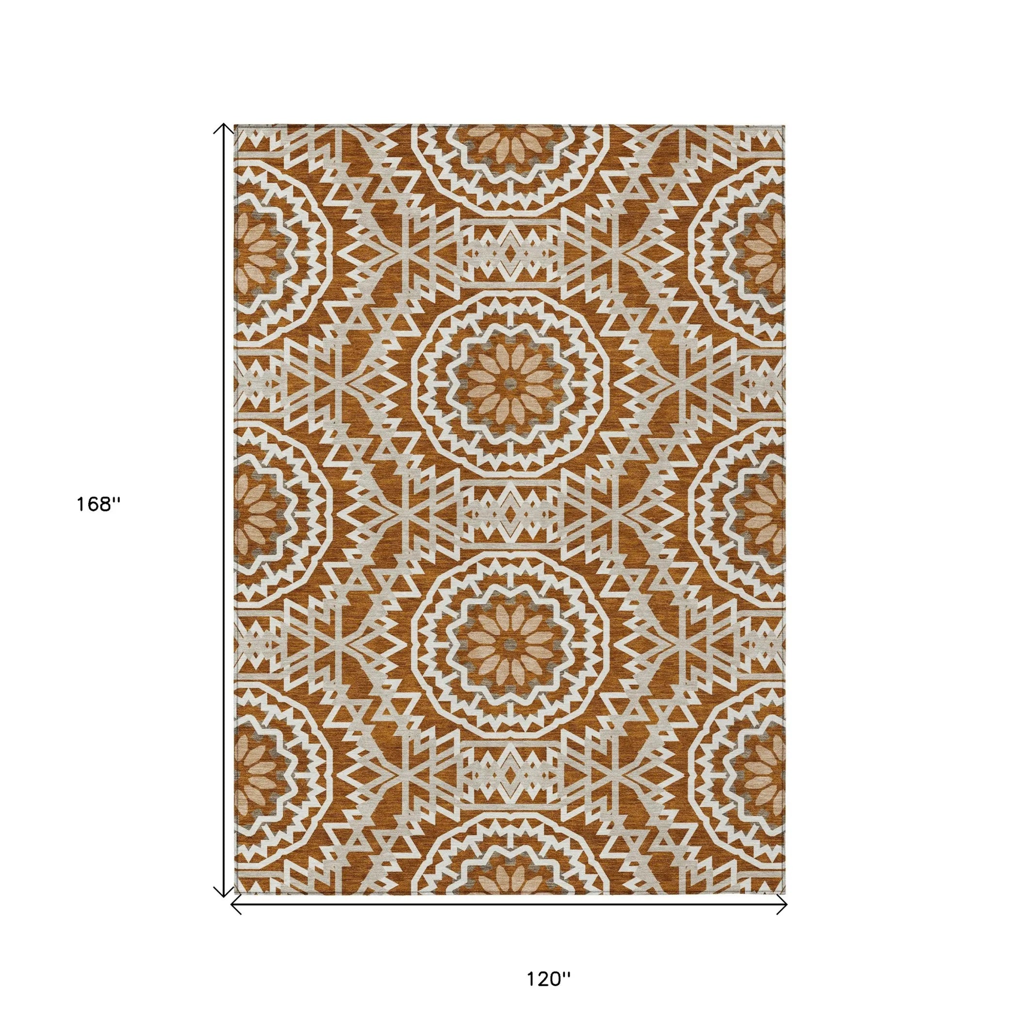 10′ X 14′ Orange Copper And Beige Floral Medallion Washable Indoor Outdoor Area Rug — view 3