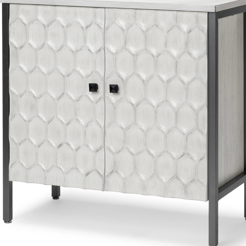 Wood and Metal Carved Geometric Accent Cabinet With Two Doors — view 4