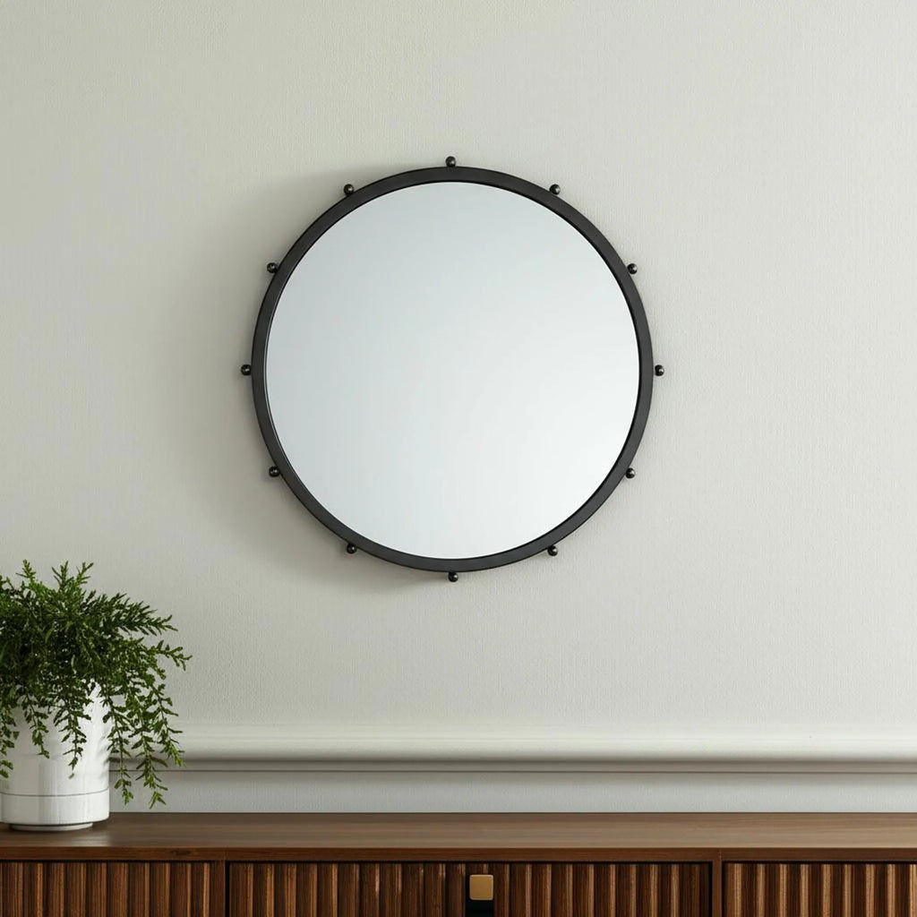 Metal Beaded Round Framed Accent Mirror